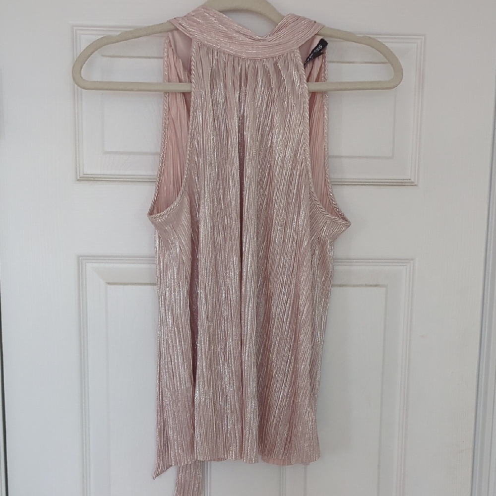 Express Metallic Pleated Halter Top - Rose Blush